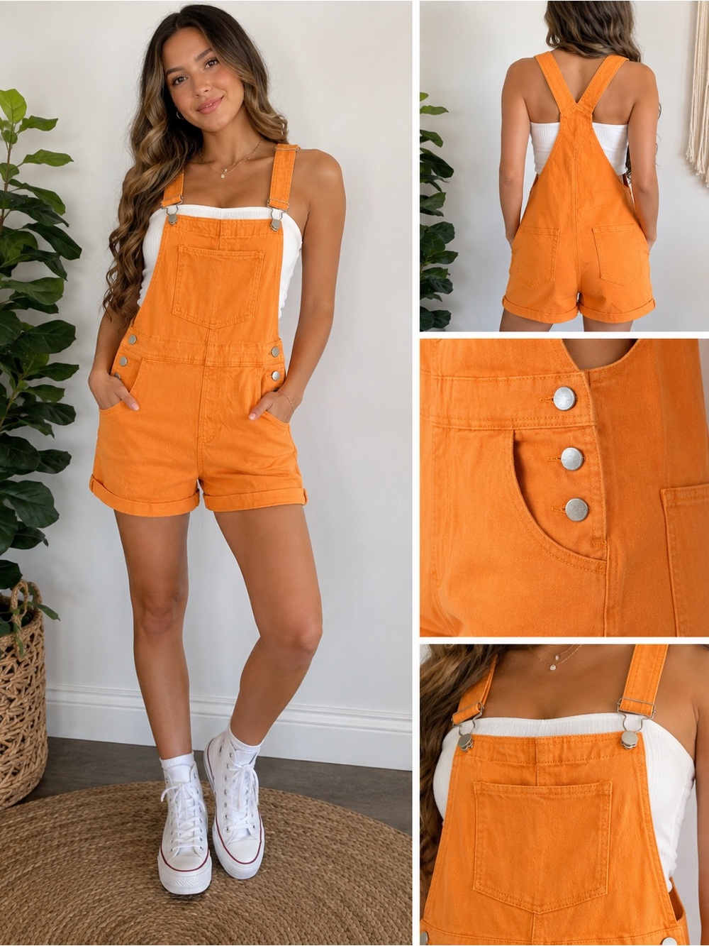 Orange Women's Denim Short Overalls - Brand